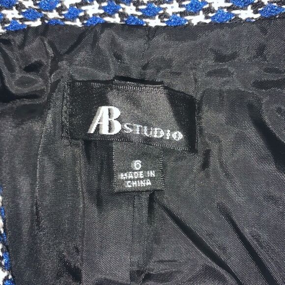 AB Studio Womens Sz 6 Button Front Wool Blend Pea Coat Blue Black White 3/4 Slee - Picture 2 of 9